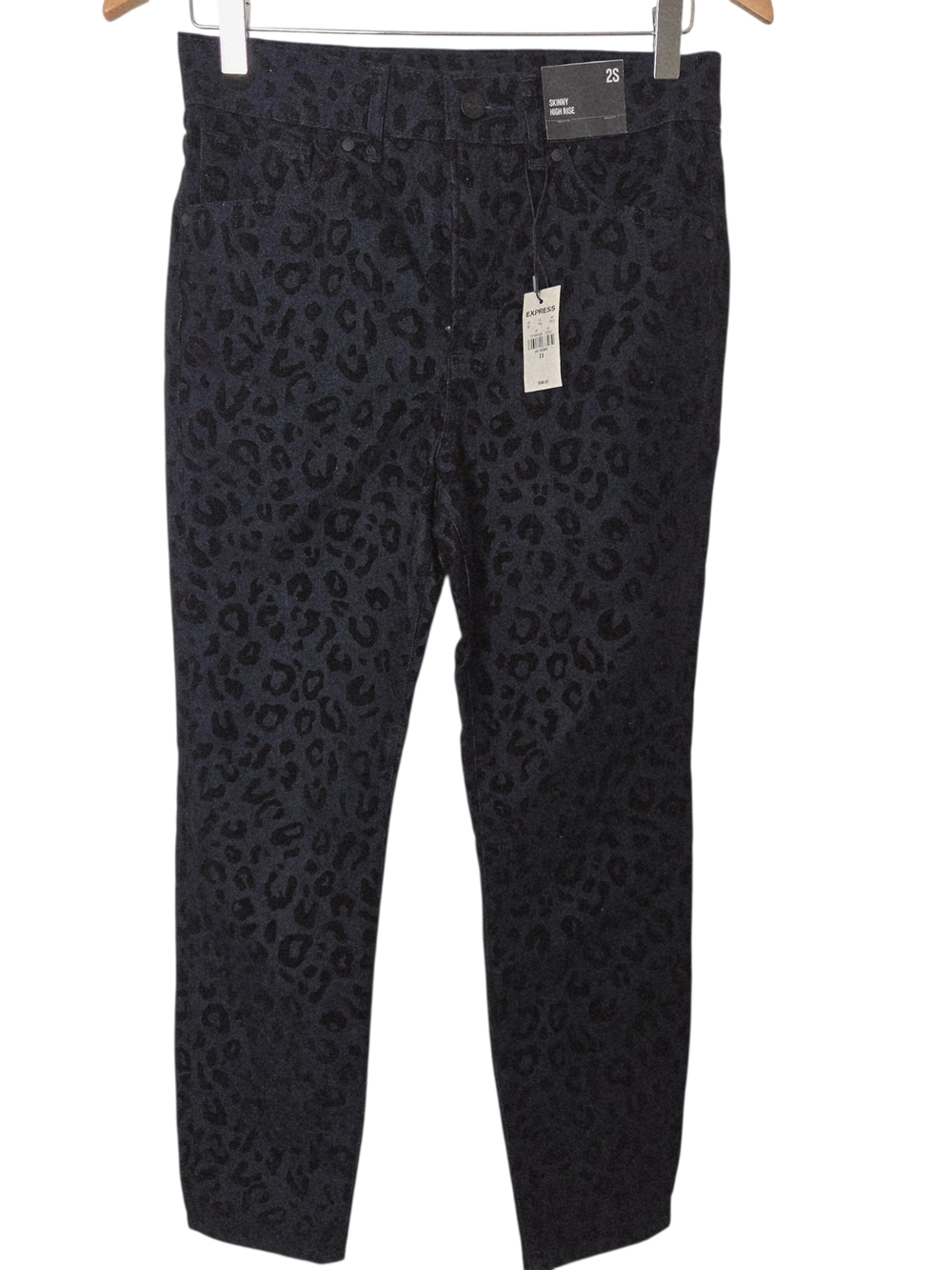 Express Denim Blue Black Leopard Print Skinny Pants High Rise 2S